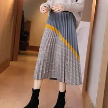 Зимние женские юбки с принтом в стиле ампир, высокая эластичная Женская юбка миди, большие вечерние юбки для отдыха, уличные осенние плиссированные юбки