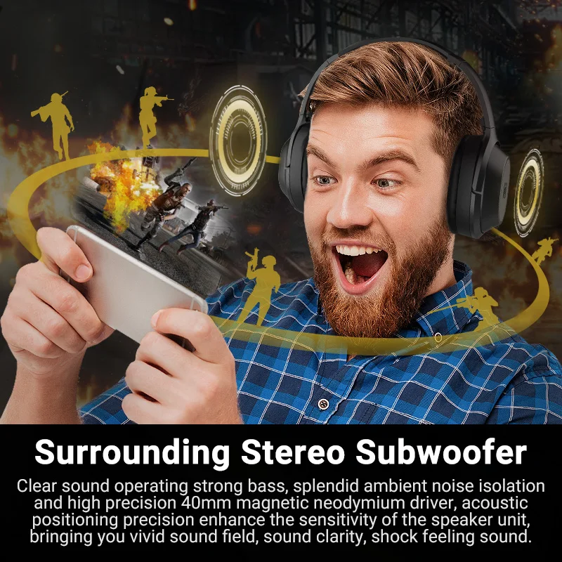 Skup Langsdom BT25 aktywne słuchawki z redukcją hałasu bezprzewodowy Bluetooth 38 godzin odtwarzania ANC Bluetooth gamingowy zestaw słuchawkowy dla PUBG Overwatch