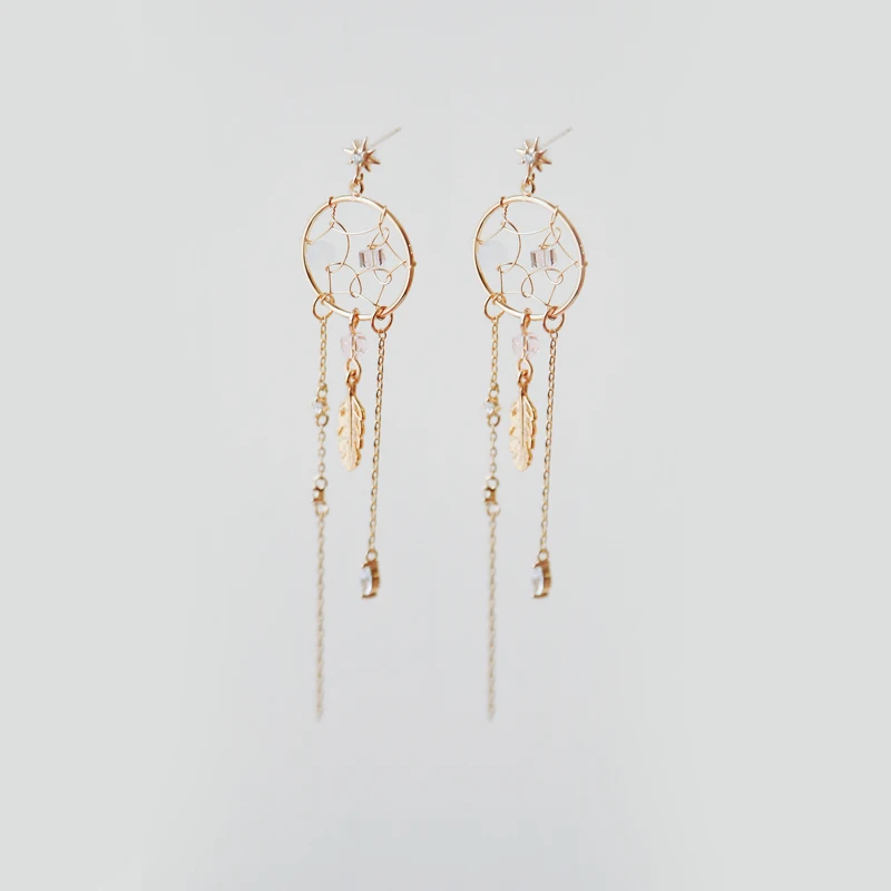 Morandi color earrings sterling silver super fairy autumn and winter retro dream catcher temperament wild long earrings - Окраска металла: Pair of earrings