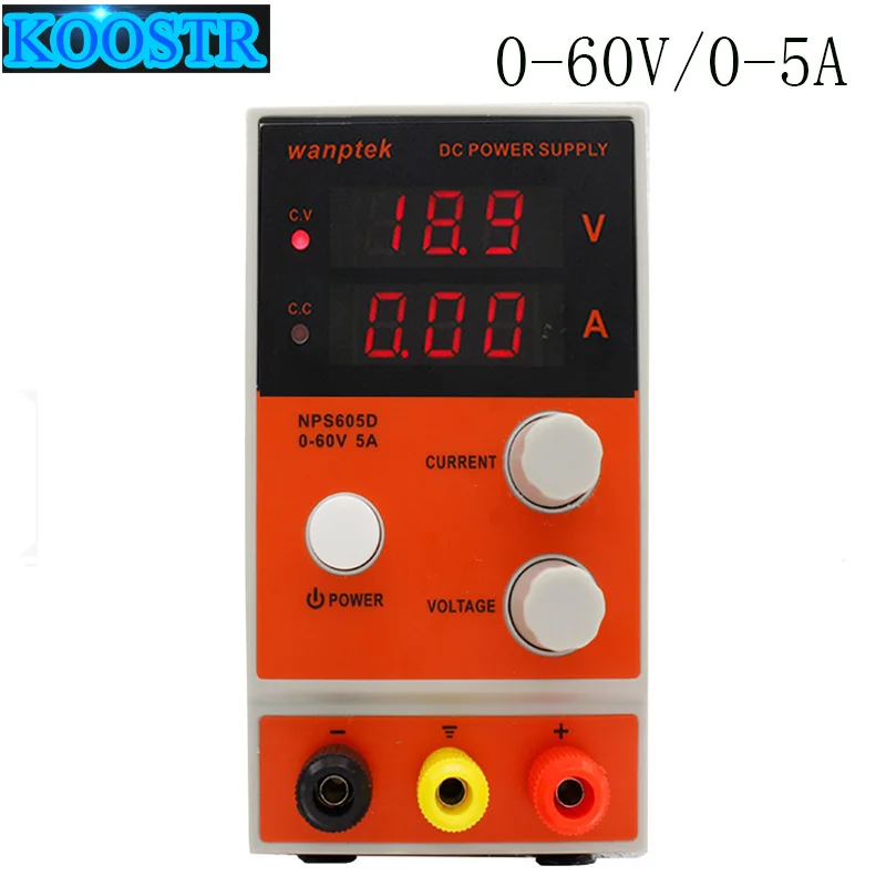 NPS605D мини лаборатория источника питания 60V 5A однофазный регулируемый цифровой Дисплей регулятор напряжения постоянного тока импульсный источник питания светодиодного табло