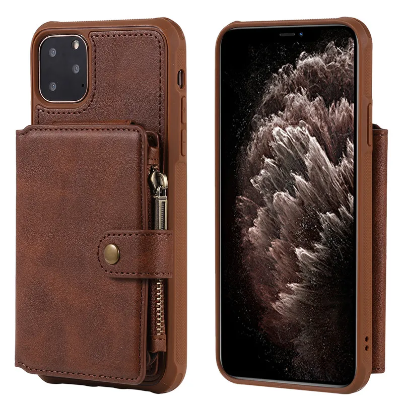 Coffee Ретро Кожаный Кошелек на молнии чехол для телефона для iPhone 11 11Pro MAX XS MAX XR 6 6splus 7 7Plu 8 8Plus держатель для телефона с подставкой задняя крышка - Цвет: Coffee
