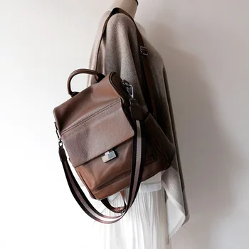 

Laege Capacity All-match Genuine Leather Backpack Retro Elegant Ladies Commuter Bag Teenagers Cowhide College Bags Mochila DF629
