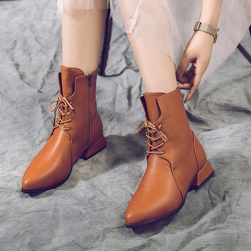 

Elegant Ankle Boots For Women Shoes Low Heels Winter Boots Women 2019 New Warm Suede Fur Boots Soft Brown Black Leather Boots