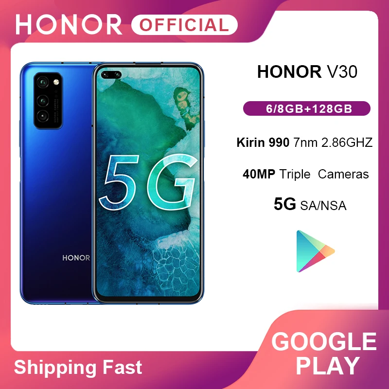 Honor V30 View 30 5G смартфон Google Play Kirin990 7 нм Восьмиядерный 16 ядерный GPU 40mp AI Тройная