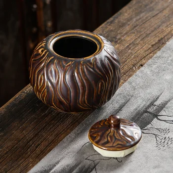 

Creative Ceramic Brown Tea Caddies Storage Jar Hand Painted Caddy Teaware Accessories Vintage Canister Coffee Beans Candy Cans