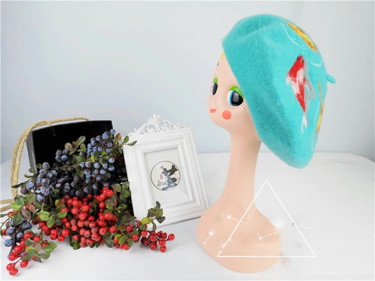 Faramita Holiday Koi Lake Women French Berets Ginkgo Painter Hats Headwear Girls Handmade Manual Beret Caps Brand Design Hat