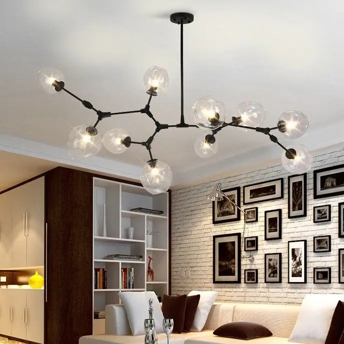 Nordic Living Room Led E27 Pendant Chandelier Black Gold Metal Glass ChandelierLighting Lustre Molecular Lighting | Лампы и освещение