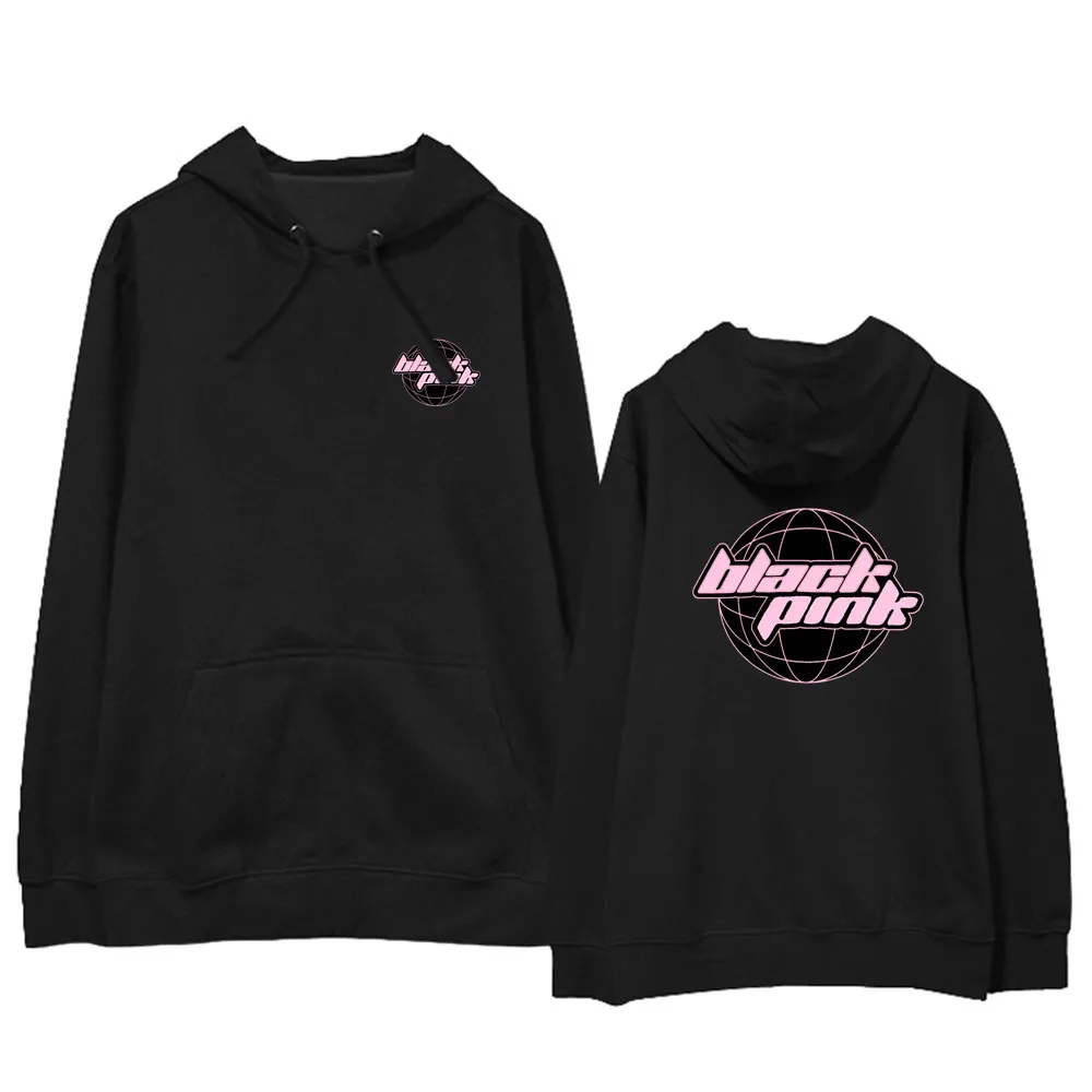 Корейские KPOP Blackpink женские толстовки черные розовые зимние толстовки с капюшоном уличная Harajuku Женская одежда с принтом Blackpink - Цвет: black