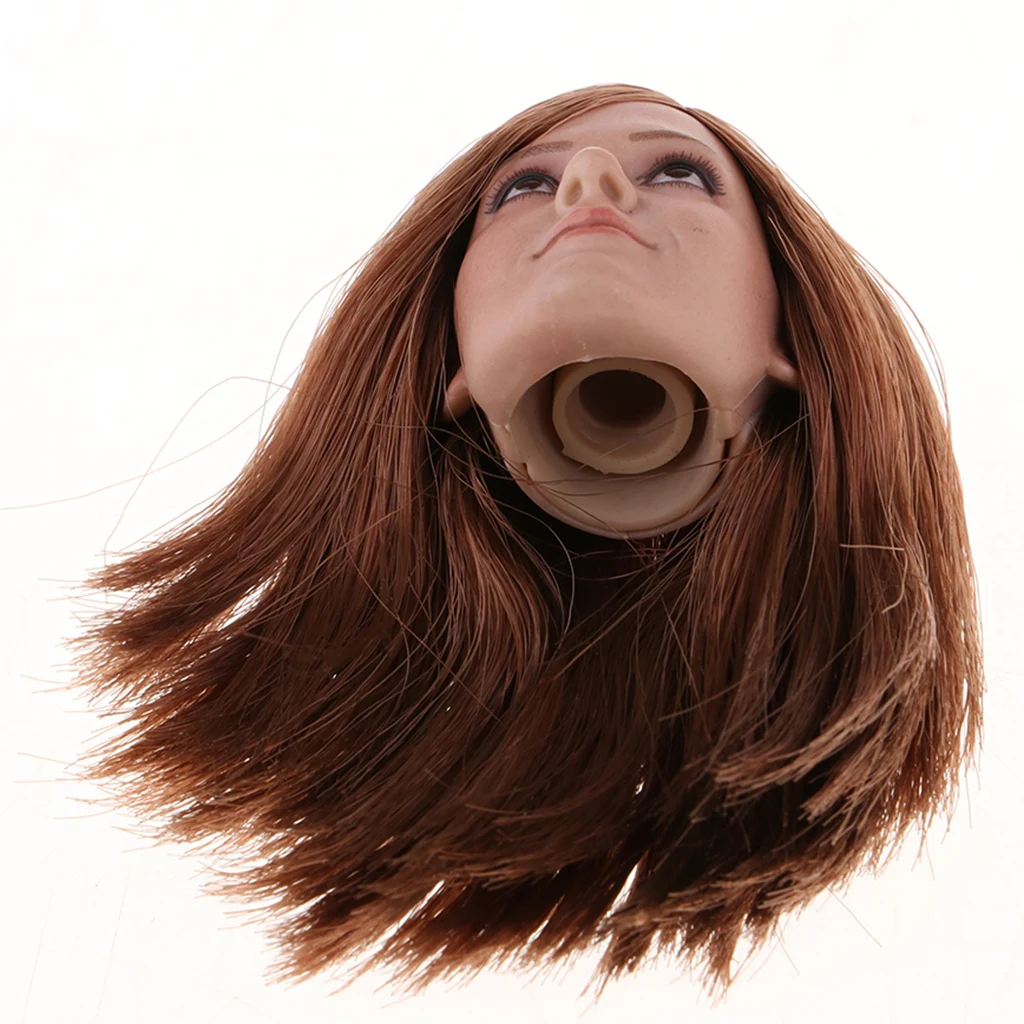 1:6 Scale Female Beauty Head Carved Sculpt with Brown Hair for 12 inch Phicen Body Figure Accessory B