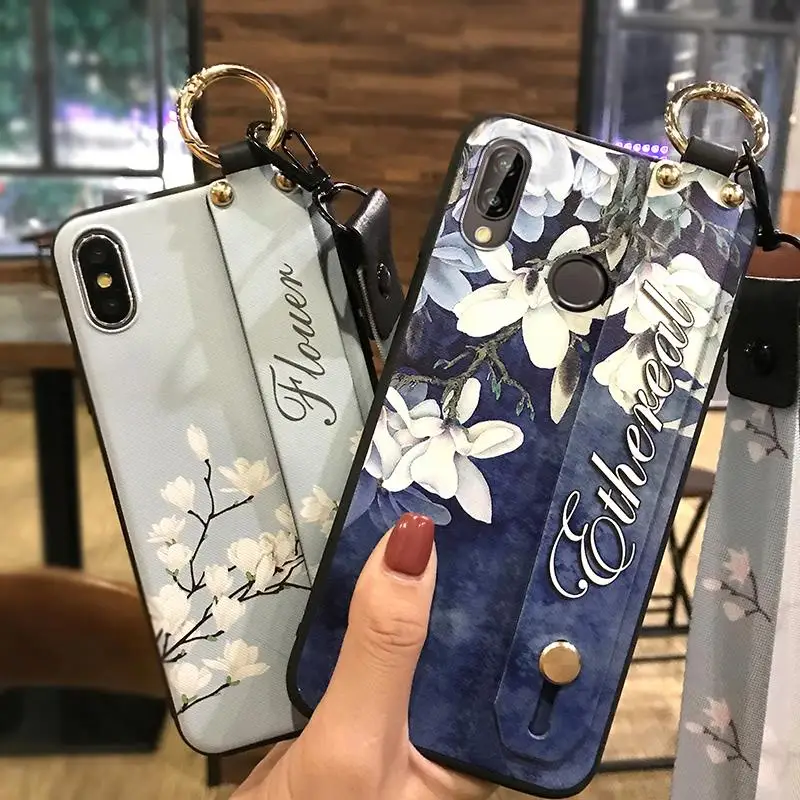 Чехол для телефона с ремешком Huawei P20 Lite Flower Series Delicate Painted TPU силиконовый чехол