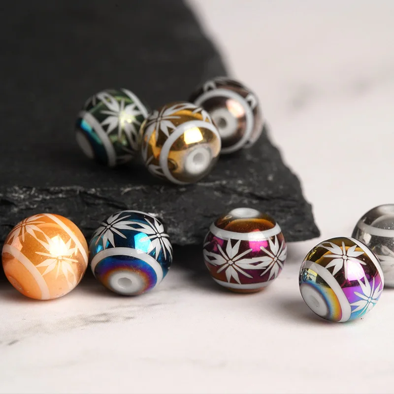 20pcs Round Porcelain Beads With High Quality Cruciate Flower Patterned Beads For DIY Making Bracelet Necklace Jewelry