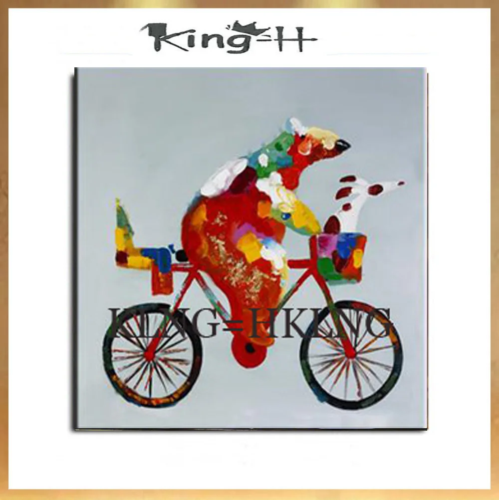 

New sample animal hand-painted mother bears in modern bike oil painting abstract funny baby bear style sofa decorated hall hall