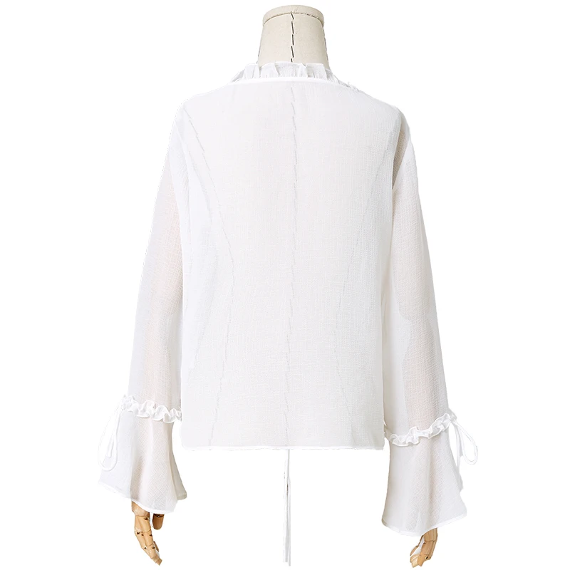 ARTKA 2020 Spring New Women's Blouse Elegant Ruffles Thin Chiffon Shirt Loose Cardigan Shirt Coat Open Stitch Blouse SA25103X