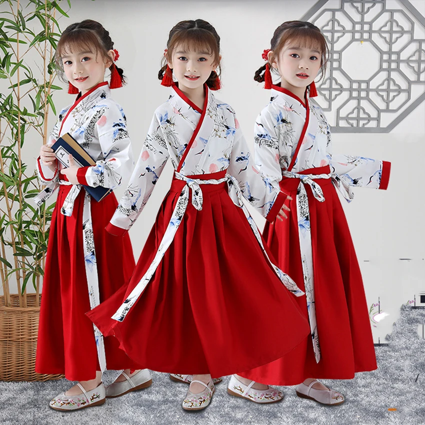 Кран Hanfu древний китайский костюм для детей платье династии Тан необычное народное платье Стиль танцевальный костюм фестиваль наряды сценический