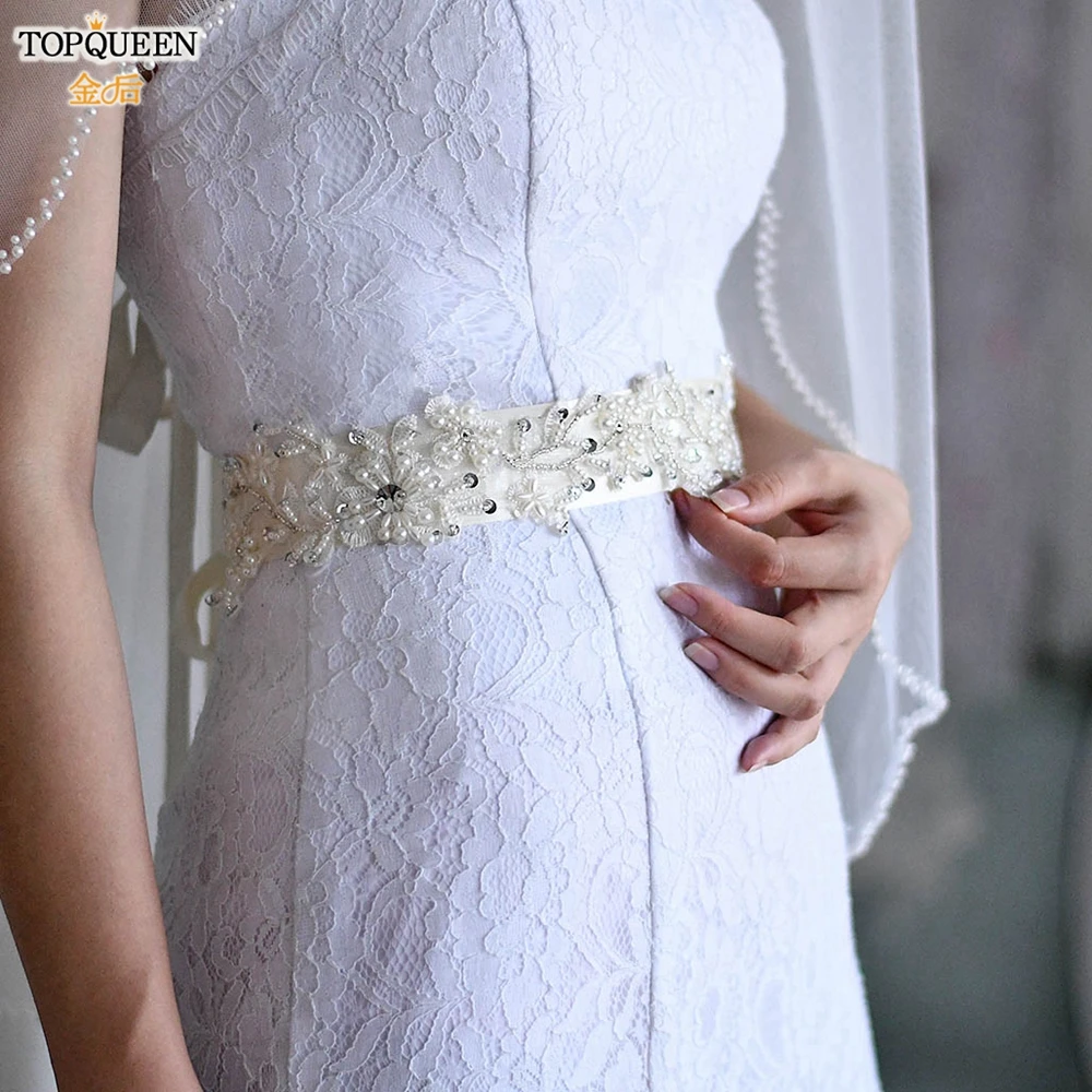 

TOPQUEEN S151 Simple Pearl Flower Wedding Dress Belt Party Dress Belts Woman's Accesories Prom Dresses Belts Women Formal Belts