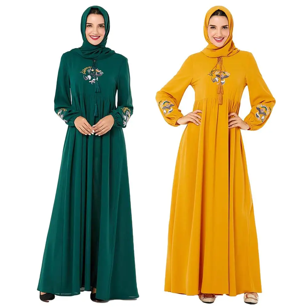 Женское длинное мусульманское платье макси abaya с вышивкой, кафтан, исламские вечерние платья, арабское, турецкое свободное осеннее платье