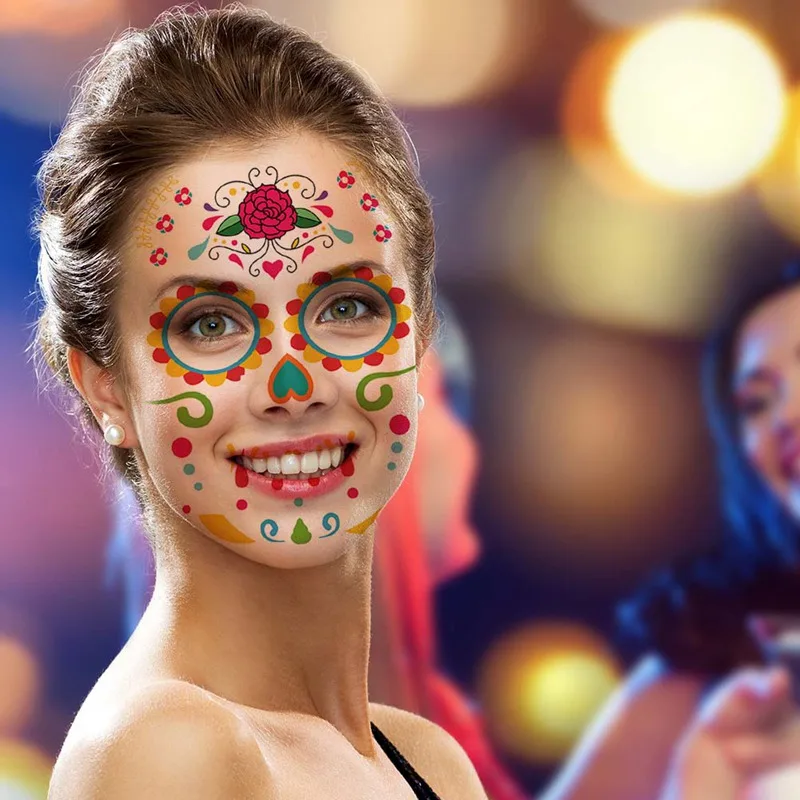 

Facial makeup Sticker Special Waterproof Face tattoo Day of Dead Skull Face dress up Halloween Temporary Tattoo Stickers