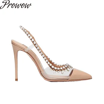 

Prowow New Summer Clear Transparent PVC Pumps Sexy Pointed Toe Slingback HIgh Heels Shoes Women
