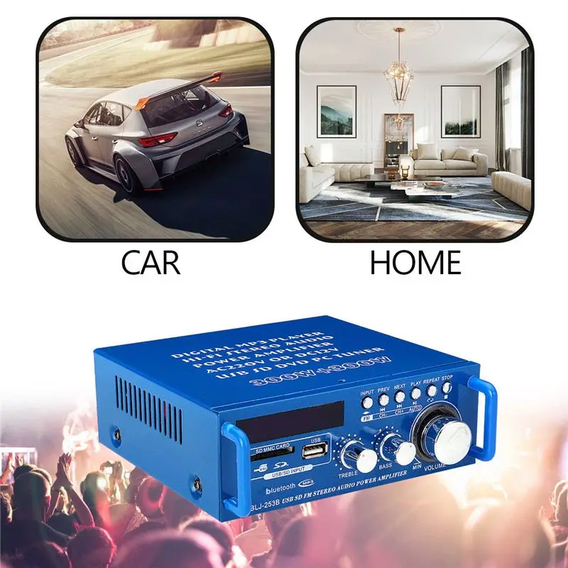 600W 220V аудио Мощность усилитель для дома/автомобиля 12V Театр Усилители звука с пультом дистанционного управления Управление Поддержка USB Hi-Fi SD карты bluetooth