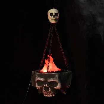 

Fire Skull Giant Halloween Pot with Skull Face Hanging Bowl with Chain Hanging Candy Holder Halloween Decorations*