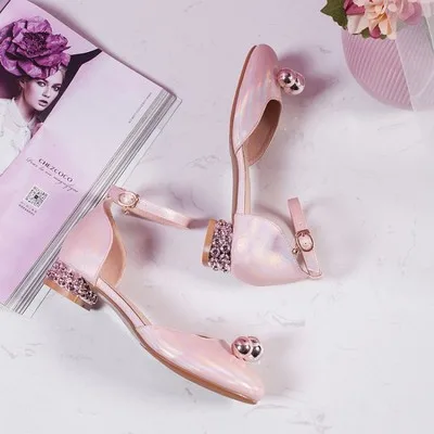 pink heels 4.5cm Детская обувь на высоком каблуке; детская Праздничная обувь принцессы для девочек; танцевальные кожаные кроссовки для маленьких девочек-подростков; студенческое платье - Цвет: pink heels 4.5cm