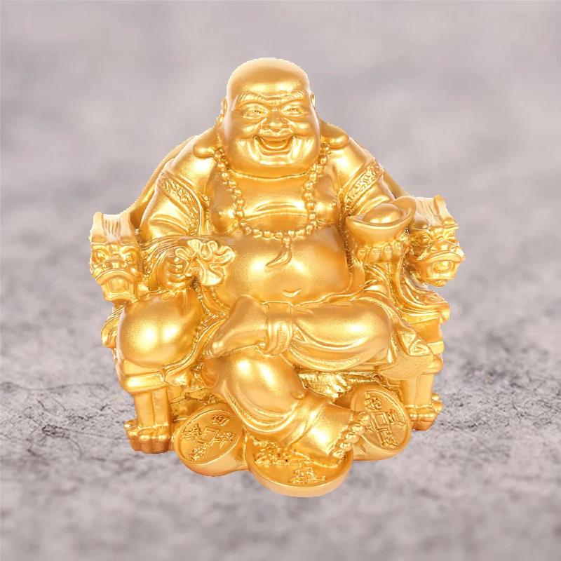 Золотая смешная статуя Будды китайская фэн-шуй фотостатуэтка домашний сад | Дом и