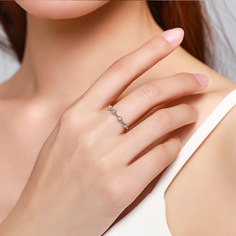 Ailmay Genuine 925 Sterling Silver Ring Clear Zircon Simple