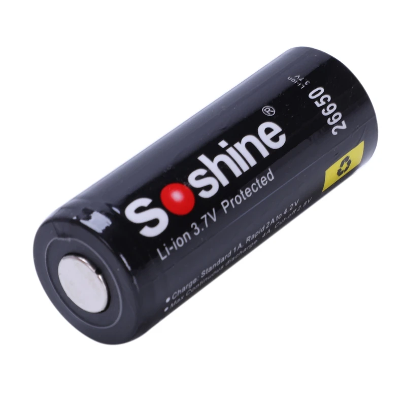 Soshine 2 шт 26650 3,7 V 5500mAh Защищенный Литий-ионный аккумулятор черный