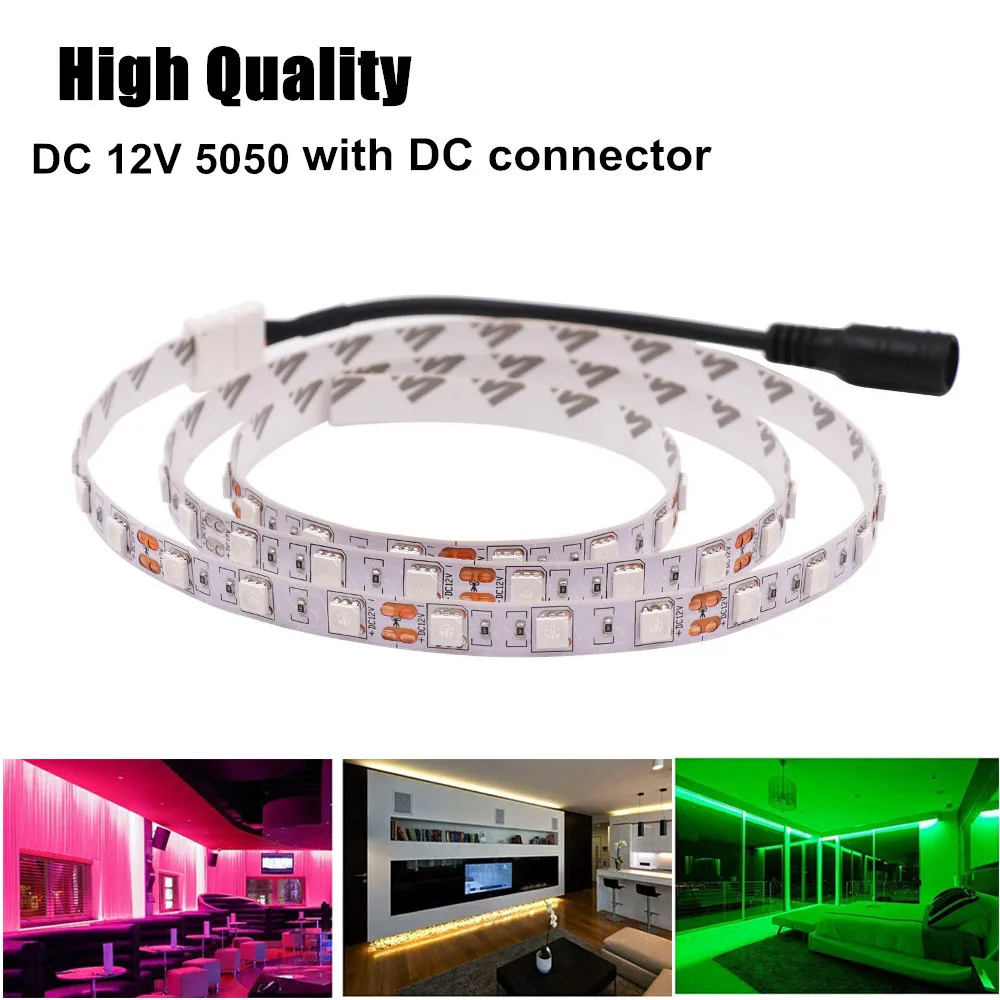 DC 12V 5050 LED Strip Indoor Lighting Lamp with DC Connector Warm White  /White/Red/Green/Blue 1m 20m|LED Strips| - AliExpress