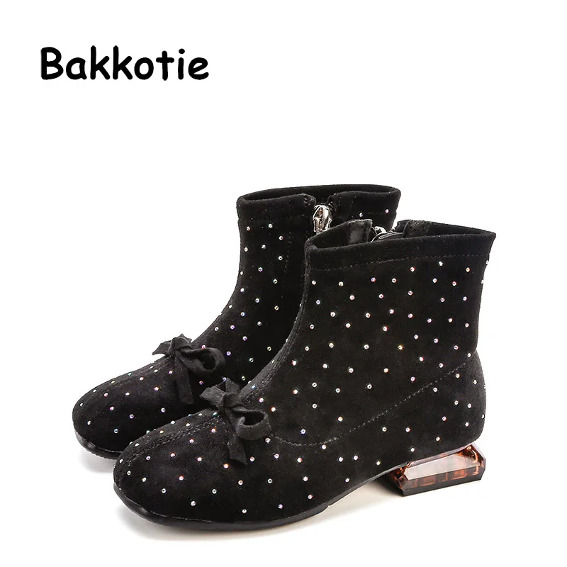 

Bakkotie 2019 New Kids Autumn Fashion Boots Baby Girls Sweet Bowtie Polka Zip Ankle Boots Children Genuine Leather Dress Shoes
