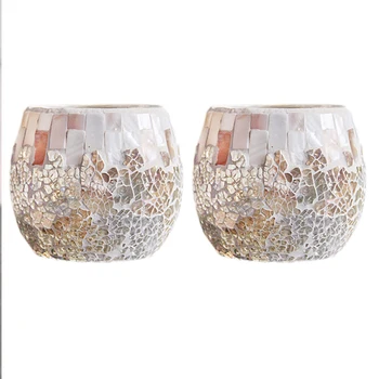 

2 Pieces of Shell Light Colored Glass Mosaic Glass Candle Holder DIY Fragrant Scented Candle Cup Candle Light Dinner