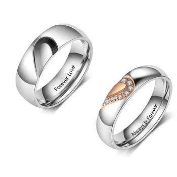 

Custom Engraved Name Wedding Rings for Couples Stainless Steel Engagement Bands for Women Men Cubic Zirconia Promise Jewelry