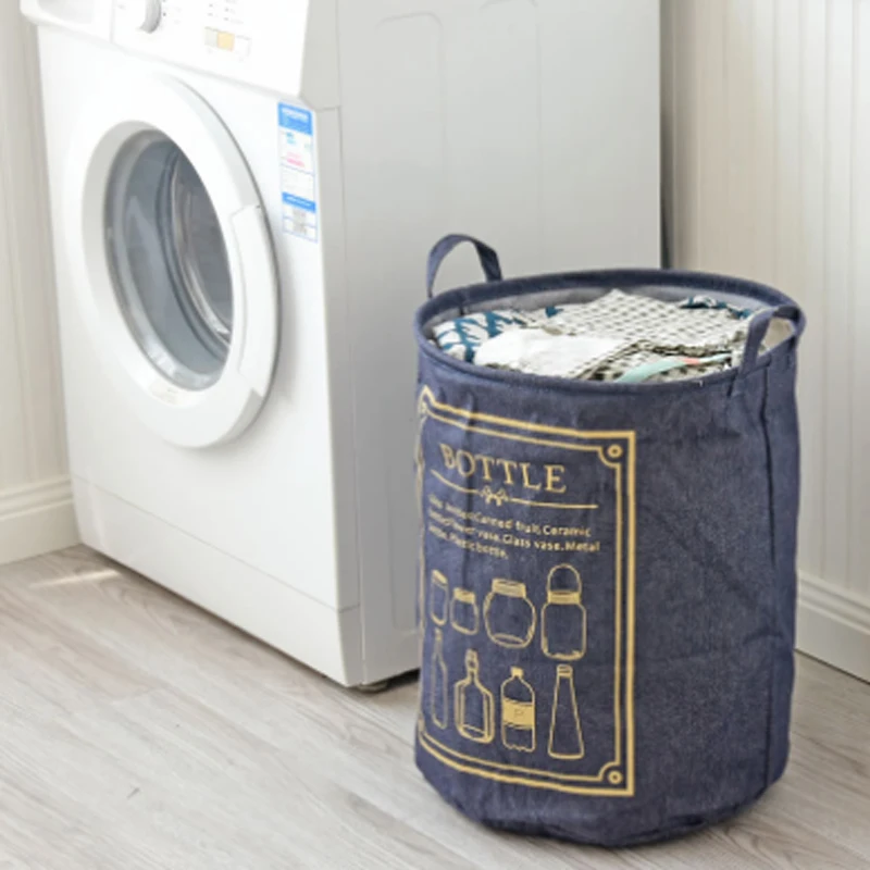 

Large Denim Dirty Clothes Bucket Foldable Laundry Storage Basket For Bathroom Durable Toy Storage Basket With Handle For Home
