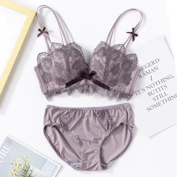 

Bra Brief Underwear Set Sexy Solid Color No Steel Ring Floral Lace Bras Lingerie Wire Free Push Up Bra Set hot sale