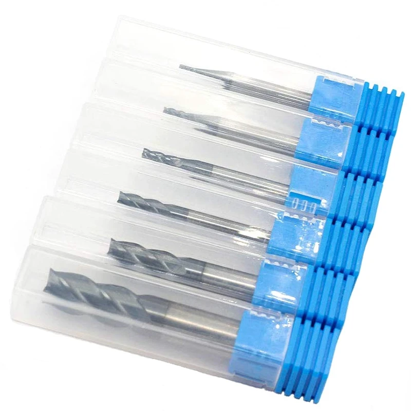 

6Pcs 4 Flutes End Mills Set for Steels Square CNC Carbide Milling Cutter Spiral Router Bits Dia(1 2 3 4 6 8mm)