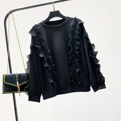 black sweatshirt Woherb корейский черный Свитшот женский лоскутный топ с круглым вырезом и длинными рукавами женские повседневные Модные свободные толстовки 90895 - Цвет: black sweatshirt