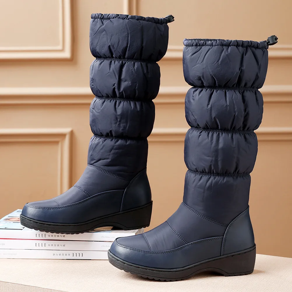RIBETRINI New Arrivals Dropship Slip On Snow Boots Woman Shoes Slip On 3 Colors Add Fur Autumn Winter Shoes Woman Boots Female