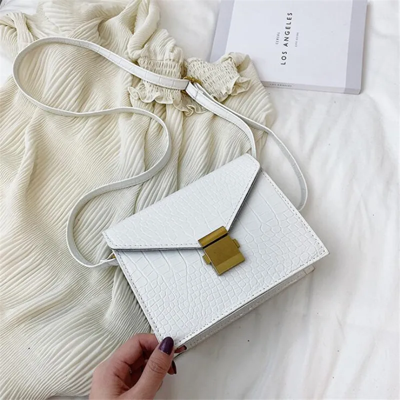 

2020 new quality vintage white designer messenger shoulder bags for women crocodile pattern crossbody square bag purses clutches