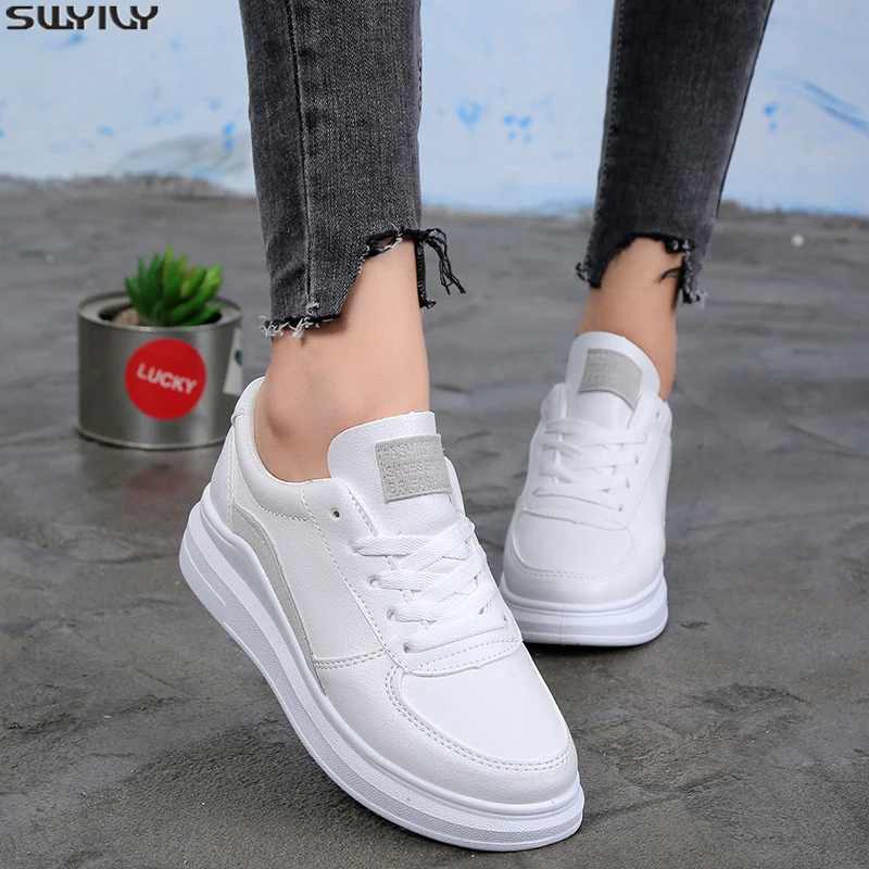 SWYIVY Chaussure Femme PU белые кроссовки для женщин 2020 Летняя обувь на плоской подошве