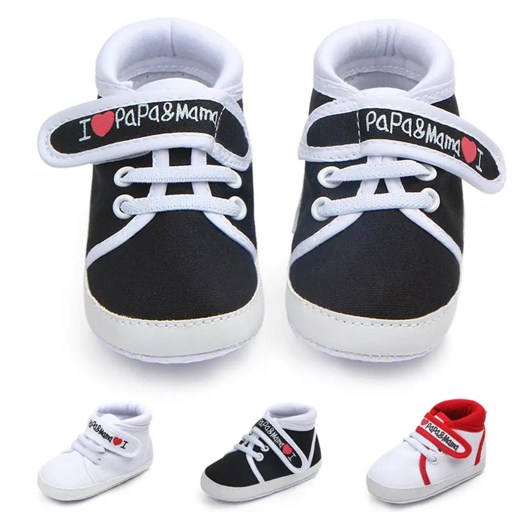  Autumn Baby Shoes Toddlers Girl Boy Shoes I Love Papa Mama Soft Sole Anti Slip Canvas Ankle Shoes S