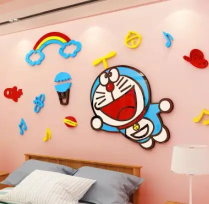 DIY музыкальная кошка Hellokitty 3D стереоскопические наклейки для стен для детской комнаты Акриловые Хрустальные спальни фоновые украшения стен