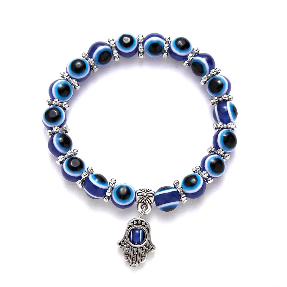 

Rinhoo 1PC Palm Pendant Colored Glass Eyes Pattern Beads Wishing Elastic Rope Chain Bracelet For Women's Fashion Jewelry Gift