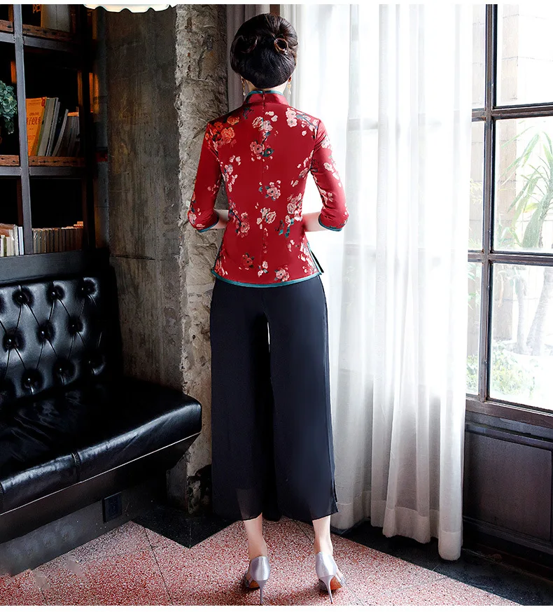 Spring new Tang suit cheongsam blouse improved fashion Chinese seven-point sleeve mother dress wedding banquet suit large 4XL