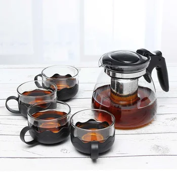 

5PCS Clear Glass Tea Set Teapot Cups Infuser Tea Pot Kettle Home Office Teaware Set Drinkware Kitchen Tools 900/1100/1500ML