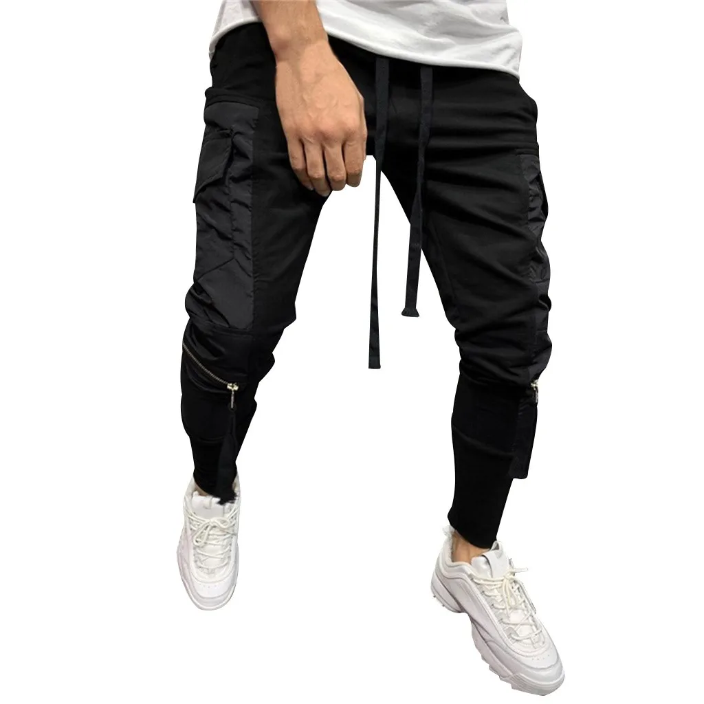 Men Zipper Pure Color Pants Chinos Cotton Slim Fit Men Pants Trousers Skinny Chinos Grey Ankle Length Super Pant Side Stripe
