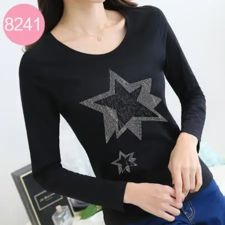picture color Vetement automne femme бриллианты футболки "любовь" женская футболка с длинным рукавом стразы женские топы Футболка женская футболка XXXL - Цвет: picture color