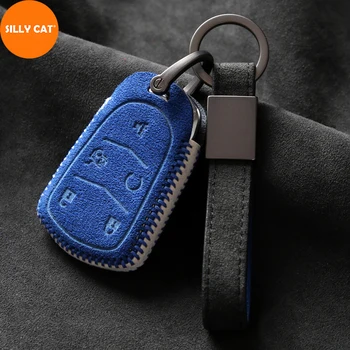 

Italy Turn Fur Car Keychain Remote Car Key Case Cover Holder Fob Protector Suit For Cadillac ATS XTS XT5 XT4 CT6 XT6 Key Cover