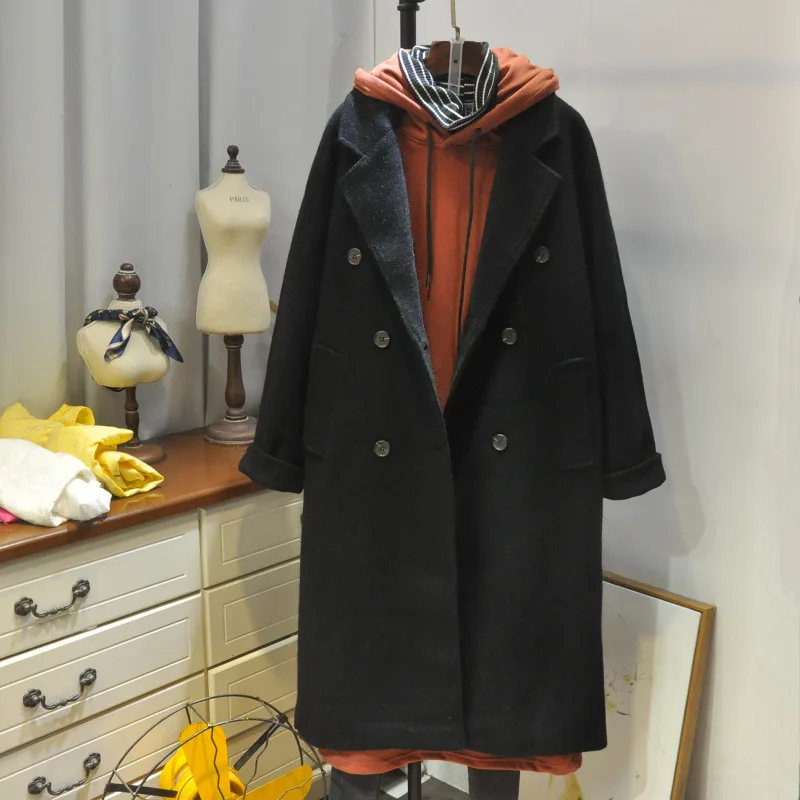 

Korean-style Fashion Autumn And Winter New Products Simple Solid Color Loose-Fit Long Versatile Fashion Coat Trench Coat 487
