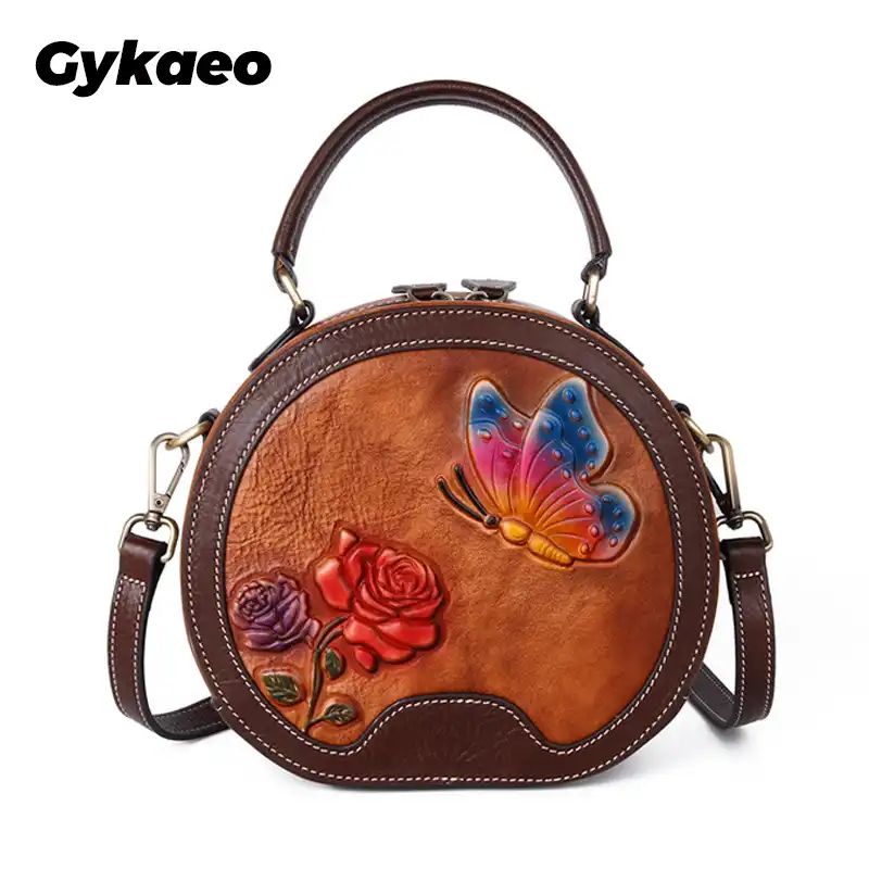 round leather handbags