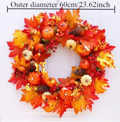 Outer diameter 60cm Осенняя имитация тыквы/хлопка/сосны конус гирлянда Рождество День благодарения домашняя дверь Настенный декор поддельная гирлянда - Цвет: Outer diameter 60cm